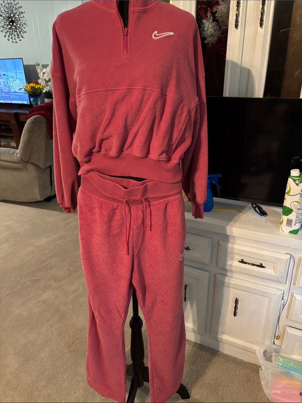 Nike Red Fleece Kids/tween Set with Quarter-Zip Top